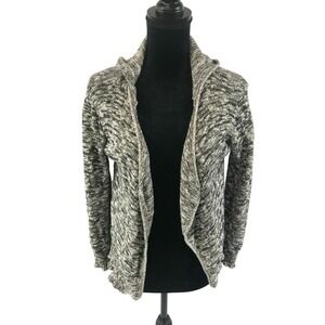 Closet Space Womens Black White Space Dye Hooded Open Front Cardigan Size M USA